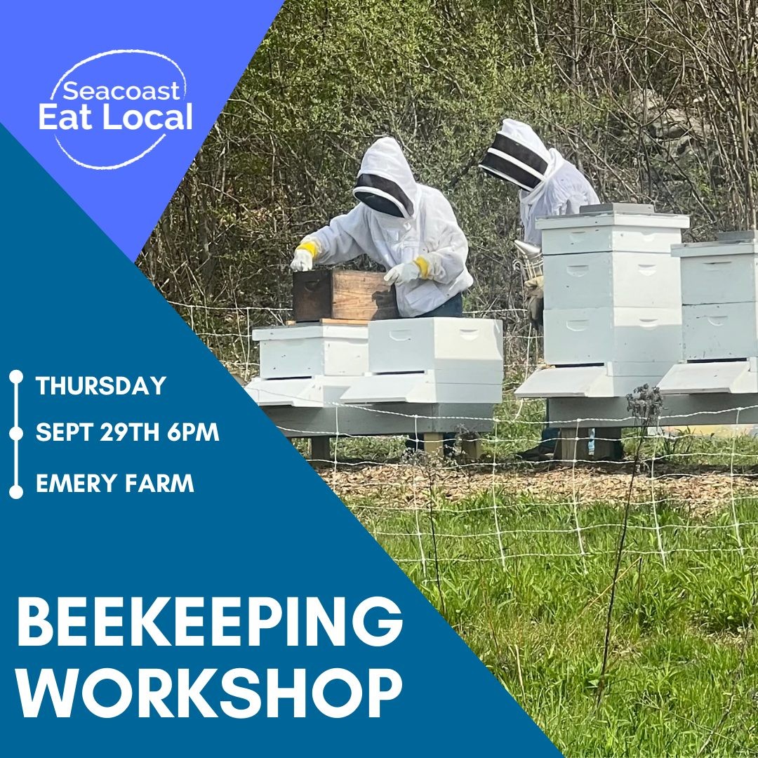 Join us for an outdoor beekeeping workshop at @emeryfarmnh in Durham! A basic overview of what’s involved in beekeeping will be given – both as a hobby and an important agricultural activity at Emery Farm. We'll cover: Basic equipment and supplies and cost; amount of time and effort required; and useful sources of information, instruction, and courses. There will also be plenty of time for Q&A and a farm walk to view the hives. 

About the presenter: Lee Alexander has been a backyard beekeeper for over 40 years. A member of the Durham Agricultural Commission, he is the lead person for the “Bee Friendly” initiative and “Bee City USA” program. He also oversees the management of the honeybee apiary at Emery Farm.
 
Participants will also take home a jar of honey made on site!

For more information and to buy tickets visit the link in our bio or seacoasteatlocal.org/events

#eatlocal
#honey 
#beekeeping 
#bees 
#pollinators 
#nheatslocal