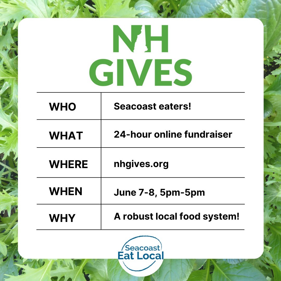 We wrote a poem for you. It's called "The Great NH Gives." #nhgives 

::ahem!:: 

Hello! And won't you please save the date? 
New Hampshire Gives is happening June 7 and 8! 
💕
What is NH Gives? you may rightly ask,
Well, it's a fundraiser so we can do all of our tasks! 
💕
And what might those be, if you haven't a clue?
Well, we are building a robust local food system, for me and for you! 
💕
How do I donate? if I so choose,
Well, you go to nhgives.org and there you peruse! 
💕
Search Seacoast Eat Local if you'd like to support what we do,
You can see our tiers of giving, for your review.
💕
But note that you can't give until the actual event,
In the meantime, please share with your family and friends so the news foments. 
💕
So we hope you'll join us in this statewide affair,
Support us and other great orgs, it's important to share! 
💕
So again here it is, your reminder for the great NH Gives:
It's June 7 and 8 so save, save the date! 

#nhgives2022 
#seacoastnh 
#donate 
#poem 
#localfood 
#eatlocal 
#eatlocalgrown 
#fundraiser